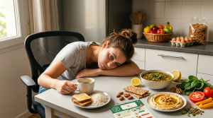 Femme végétarienne fatiguée en début de transition alimentaire